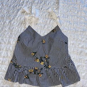 SHELN TIE white/black peplum yellow floral top